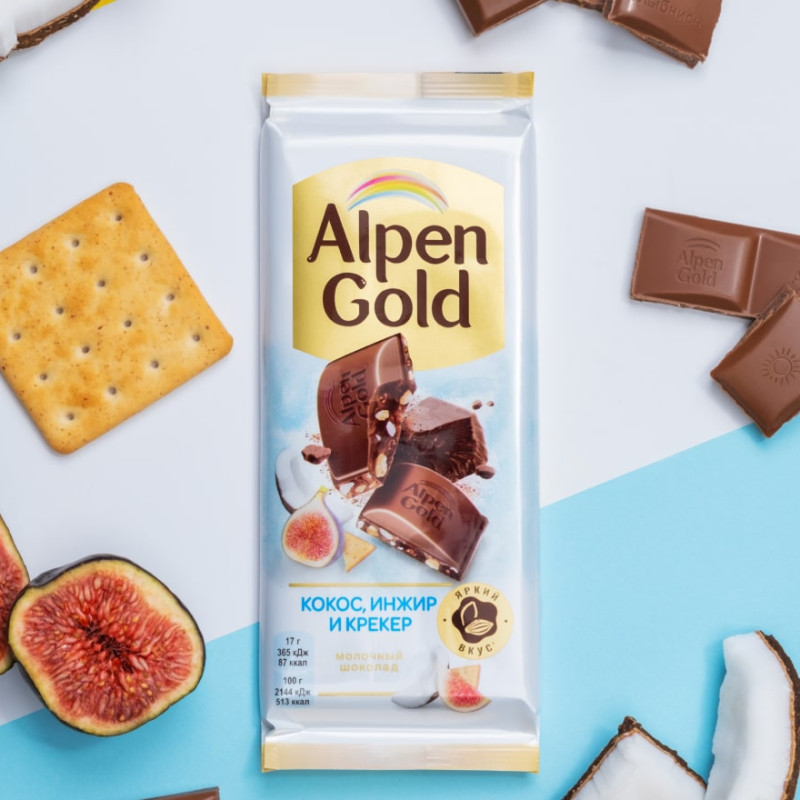 Молочный шоколад "Alpen Gold" С кокосом, инжиром и крекером 85 г