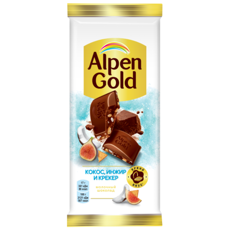 Молочный шоколад "Alpen Gold" С кокосом, инжиром и крекером 85 г