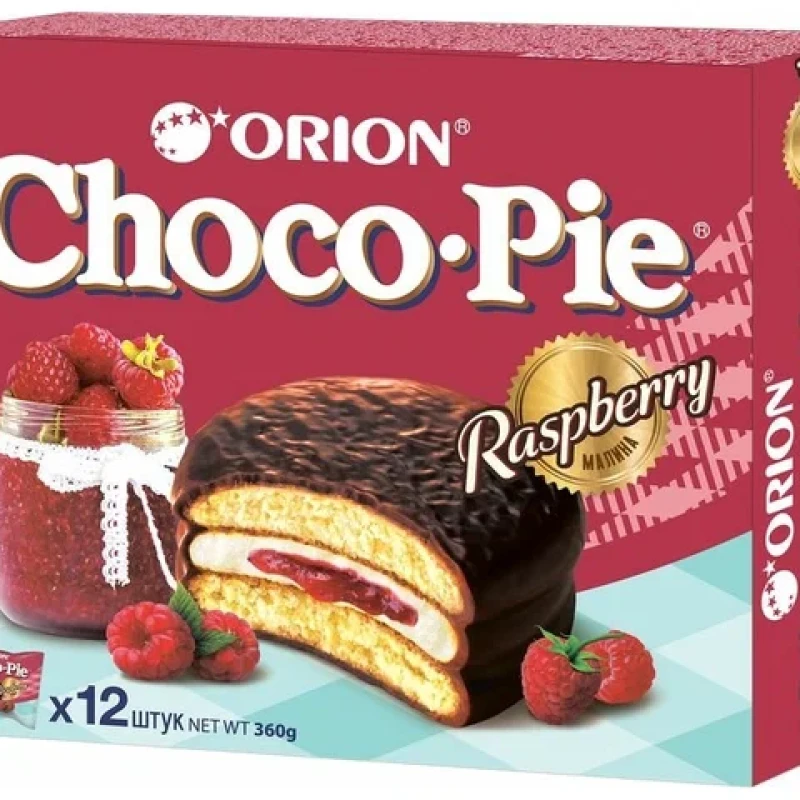 Печенье Orion Choco Pie Raspberry в глазури с малиновой начинкой 360г