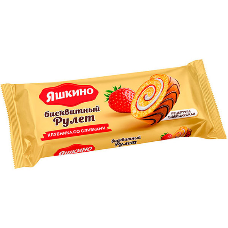 Рулет «Яшкино» Клубничный со сливками, 200 г