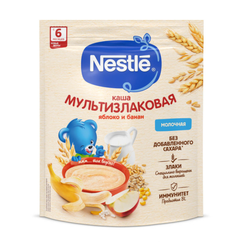 "Nestlé®" Молочная мультизлаковая каша с яблоком и бананом, с 6 месяцев, 200 г
